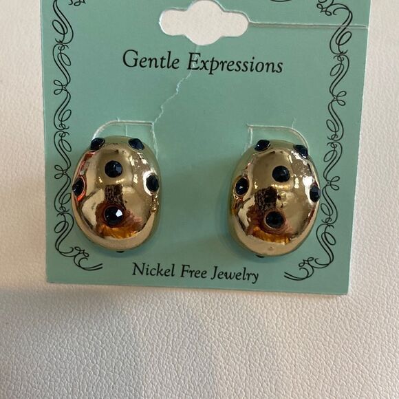 Gentle Expressions Polka dot black rhinestone gold color earrings NWT - Picture 1 of 6
